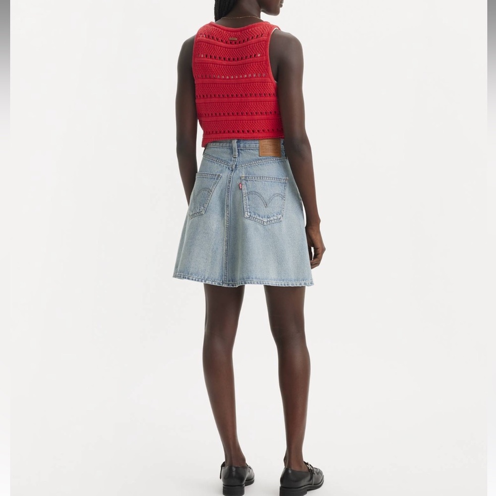 NWT Levi's Premium High-Rise A-Line Flounce Mini Denim Skirt Blue-Medium Wash 25 - Picture 6 of 15